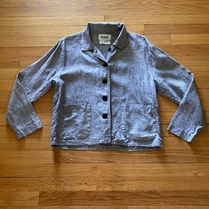 Flax black and white patterned linen long sleeve blouse